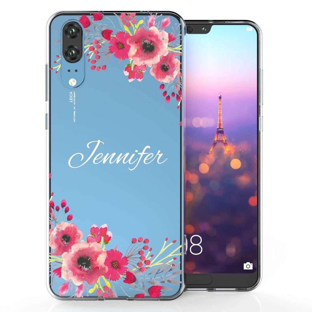 Huawei P20 Clear Floral Personalised TPU Gel Case - Mobile Madhouse