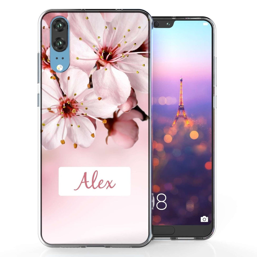Huawei P20 Light Pink Floral Personalised TPU Gel Case - Mobile Madhouse