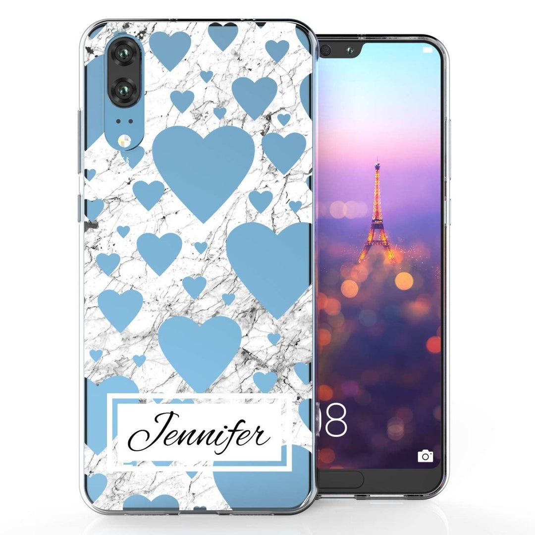Huawei P20 White Marble Hearts Personalised TPU Gel Case - Mobile Madhouse