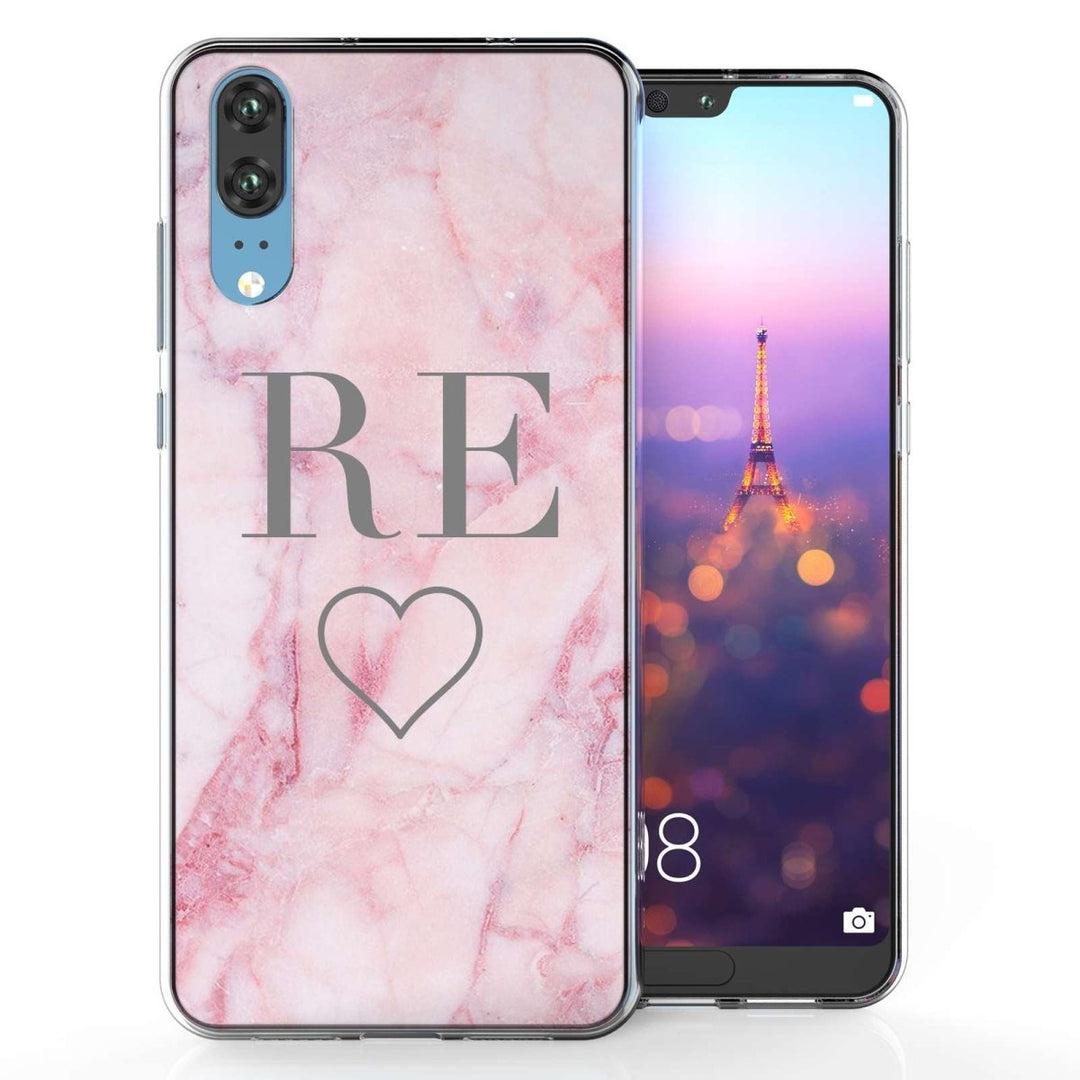 Huawei P20 Pink Marble Heart Personalised TPU Gel Case - Mobile Madhouse