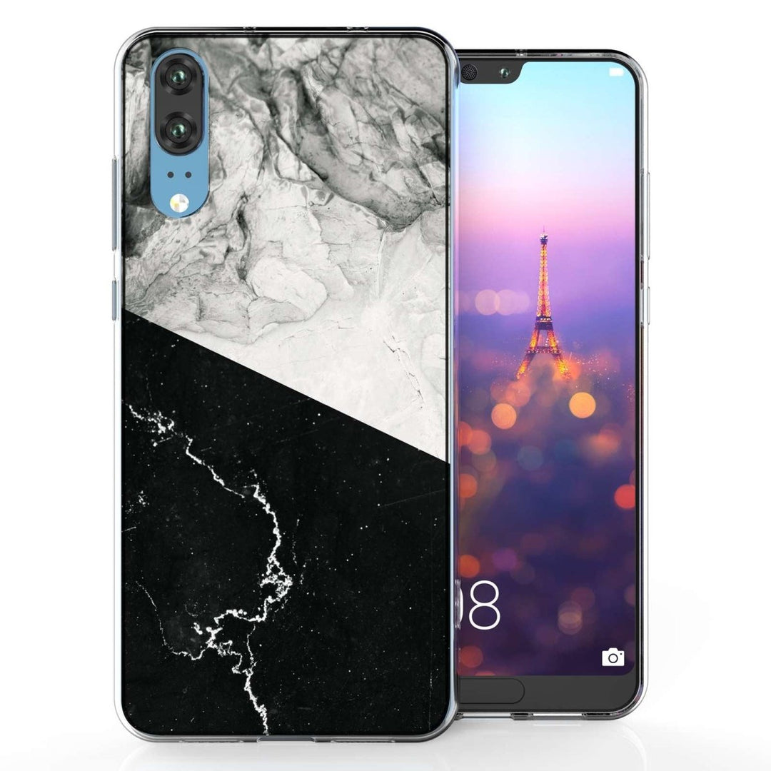 Huawei P20 Black White Marble Slice TPU Gel Case - Mobile Madhouse
