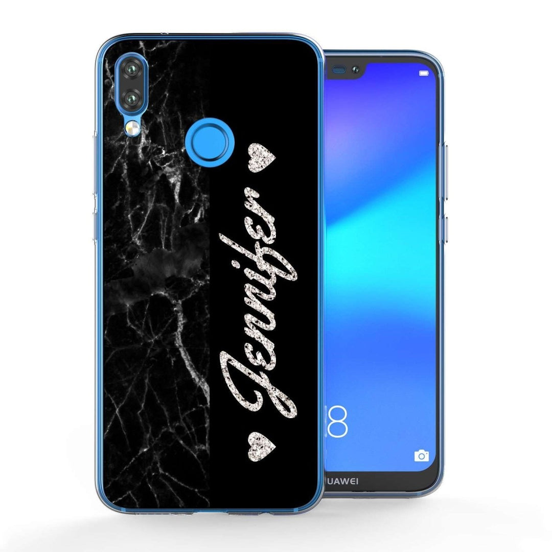 Huawei P20 Lite Black Marble Personalised TPU Gel Case - Mobile Madhouse