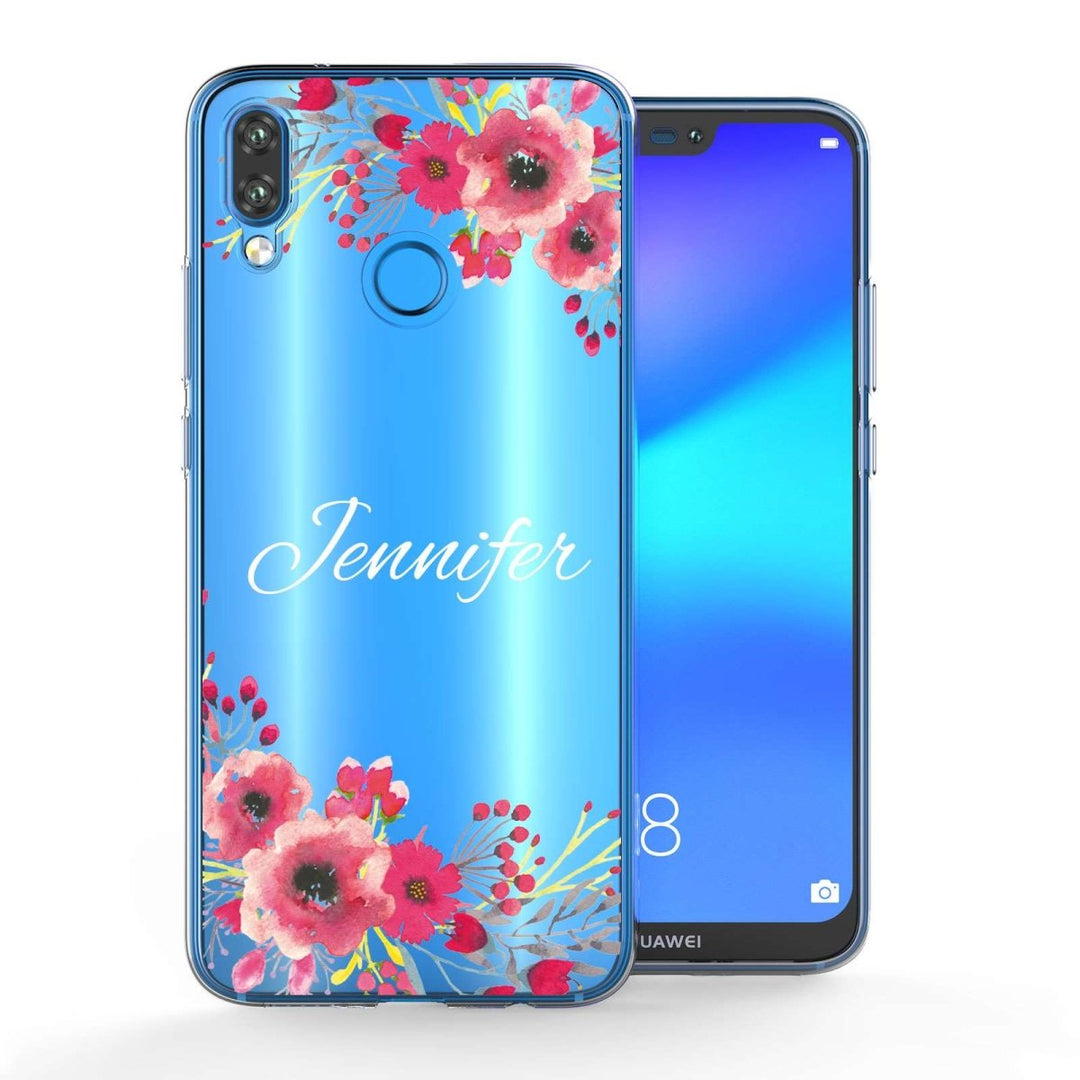 Huawei P20 Lite Clear Floral Personalised TPU Gel Case - Mobile Madhouse