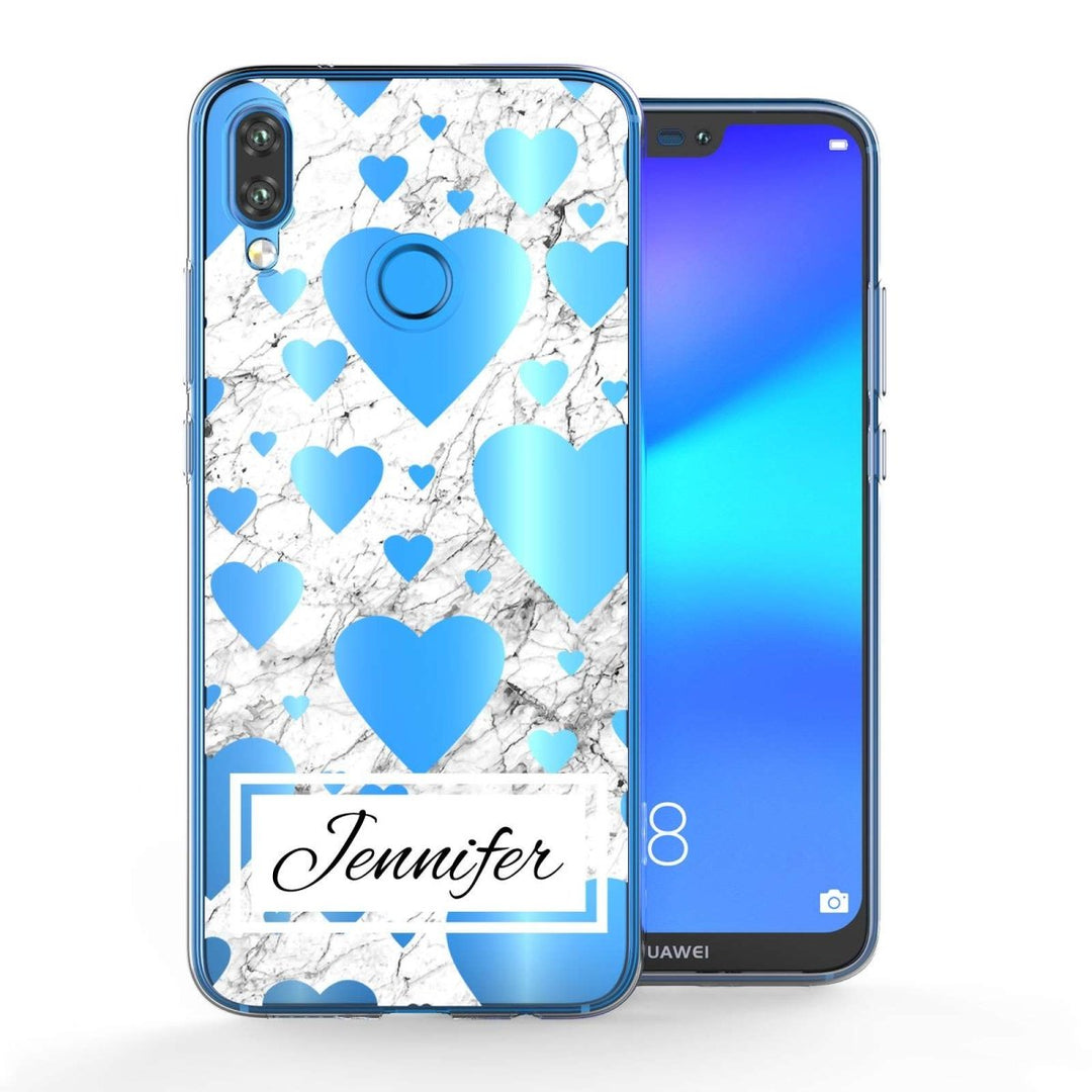 Huawei P20 Lite White Marble Hearts Personalised TPU Gel Case - Mobile Madhouse