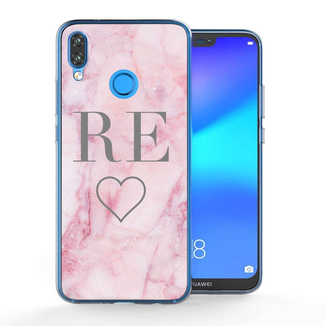 Huawei P20 Lite Pink Marble Heart Personalised TPU Gel Case - Mobile Madhouse