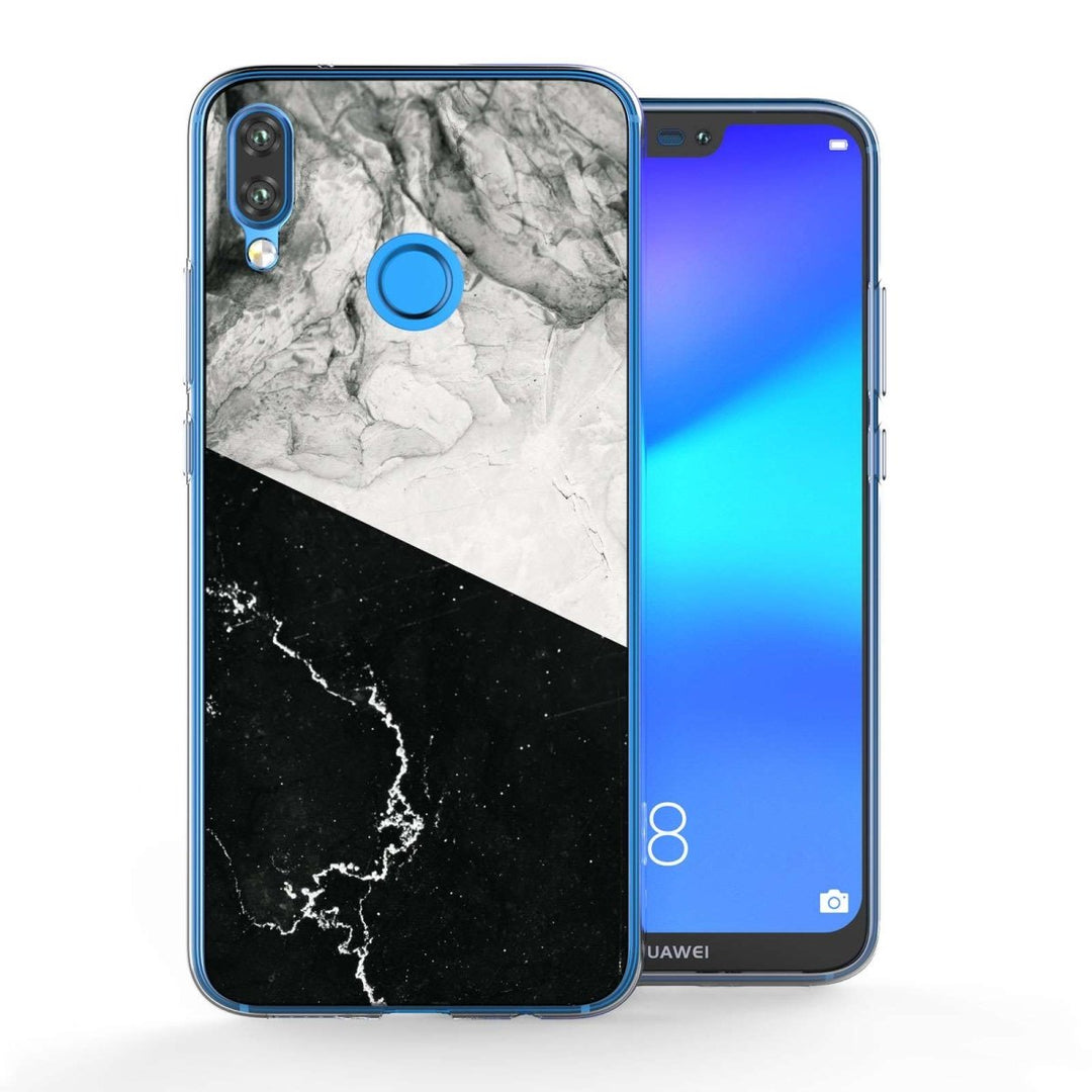 Huawei P20 Lite Black White Marble Slice TPU Gel Case - Mobile Madhouse