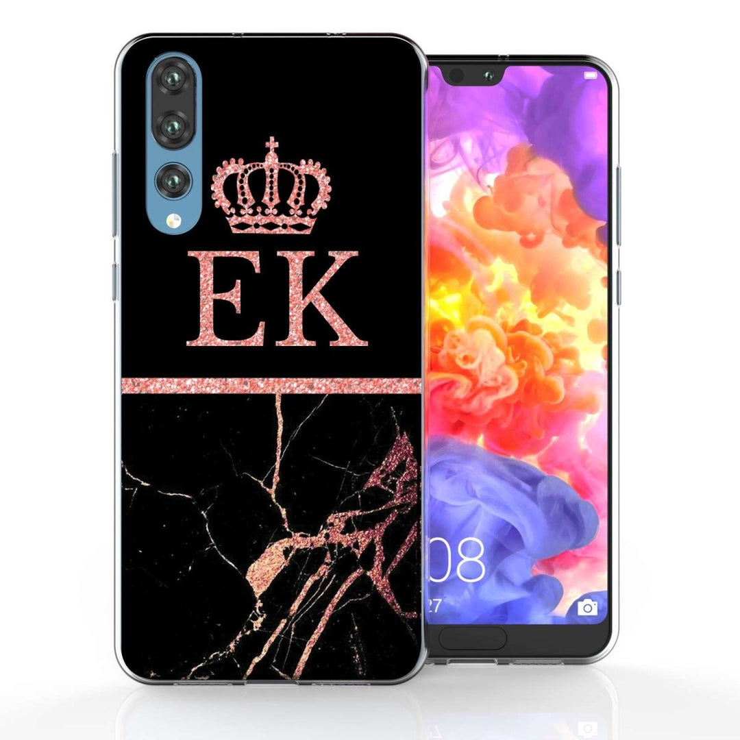 Huawei P20 Pro Black & Pink Marble Personalised TPU Gel Case - Mobile Madhouse