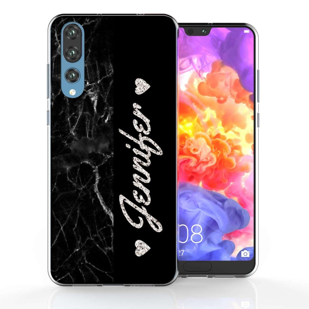 Huawei P20 Pro Black Marble Personalised TPU Gel Case - Mobile Madhouse
