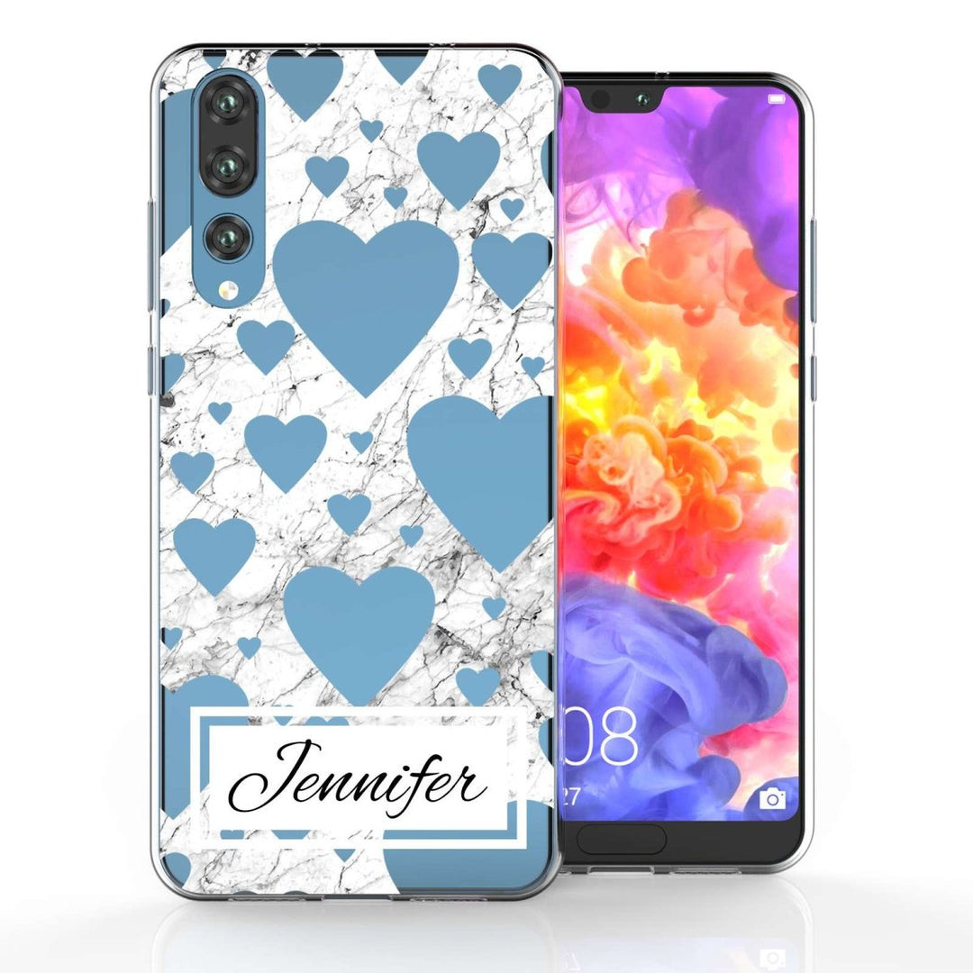 Huawei P20 Pro White Marble Hearts Personalised TPU Gel Case - Mobile Madhouse