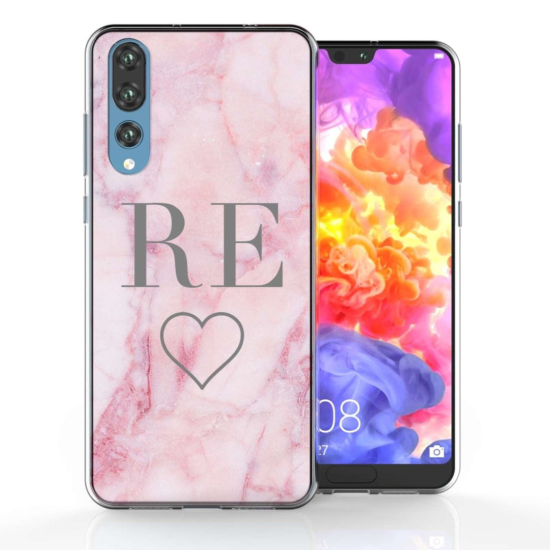 Huawei P20 Pro Pink Marble Heart Personalised TPU Gel Case - Mobile Madhouse