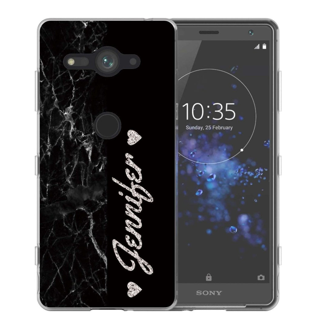 Sony Xperia XZ2 Compact Black Marble Personalised TPU Gel Case - Mobile Madhouse