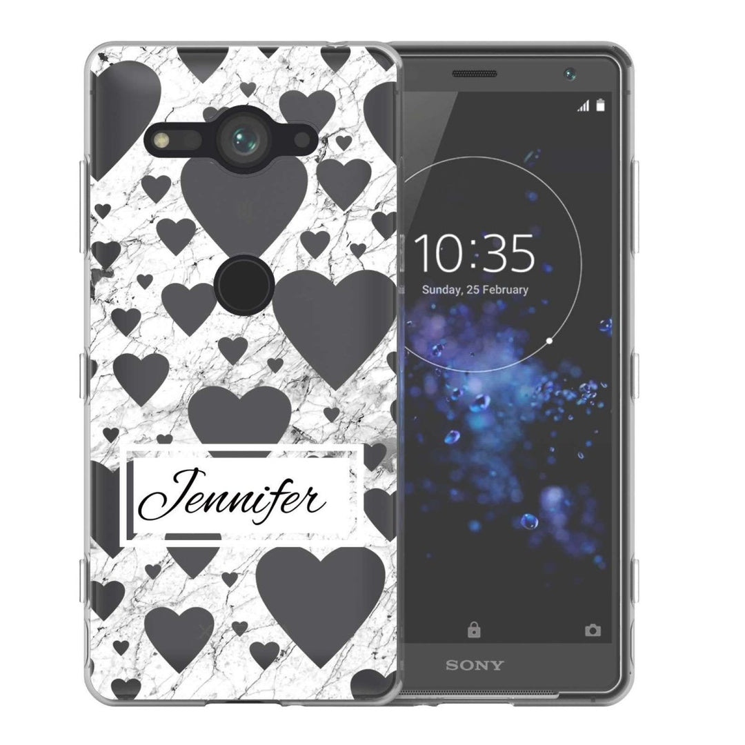 Sony Xperia XZ2 Compact White Marble Hearts Personalised TPU Gel Case - Mobile Madhouse