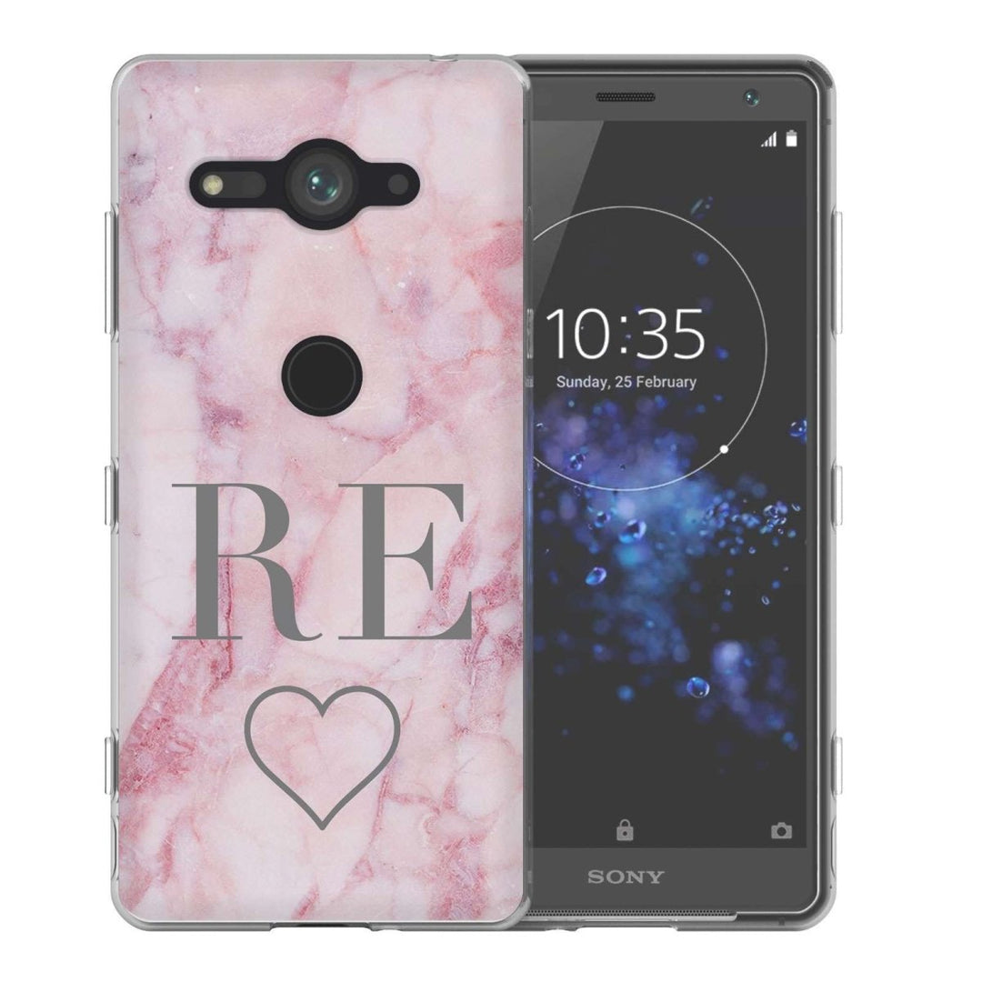 Sony Xperia XZ2 Compact Pink Marble Heart Personalised TPU Gel Case - Mobile Madhouse