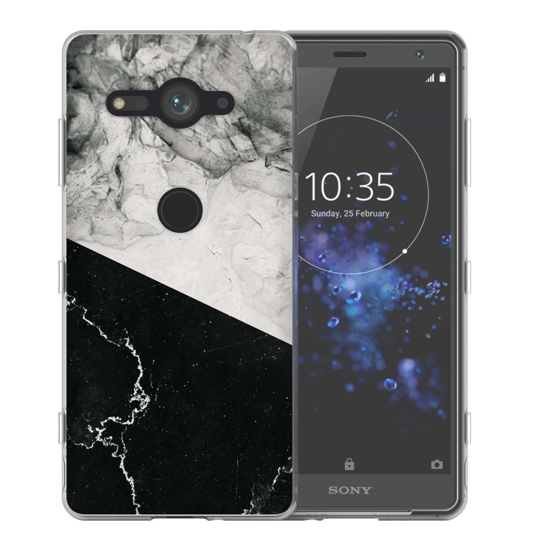 Sony Xperia XZ2 Compact Black White Marble Slice TPU Gel Case - Mobile Madhouse