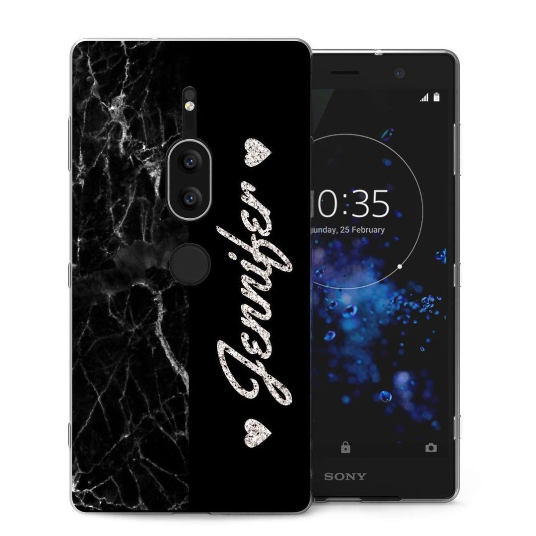 Sony Xperia XZ2 Premium Black Marble Personalised TPU Gel Case - Mobile Madhouse