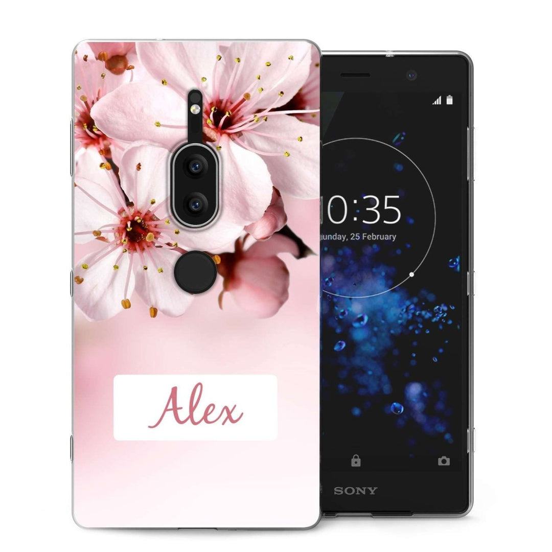 Sony Xperia XZ2 Premium Light Pink Floral Personalised TPU Gel Case - Mobile Madhouse