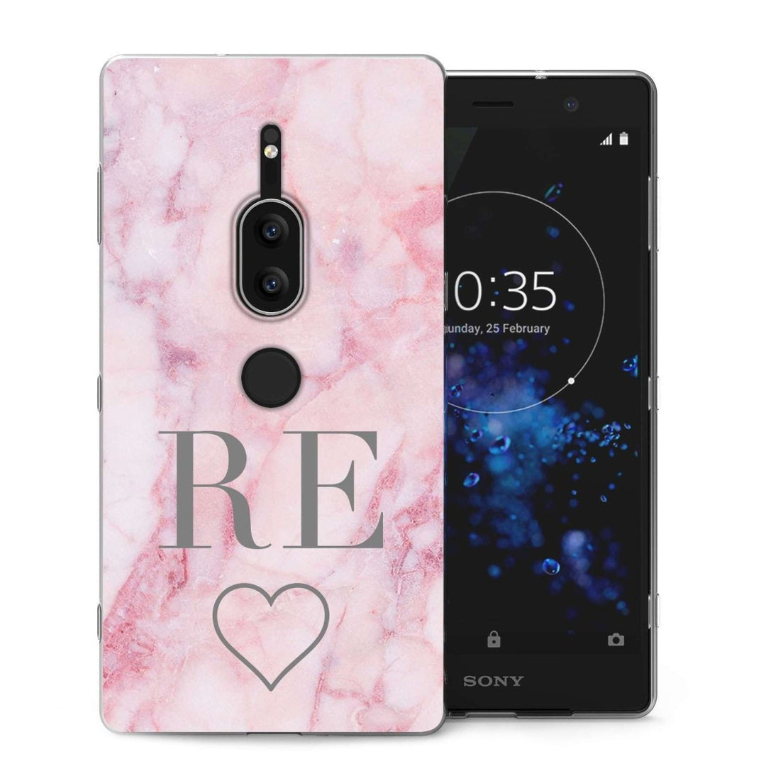 Sony Xperia XZ2 Premium Pink Marble Heart Personalised TPU Gel Case - Mobile Madhouse