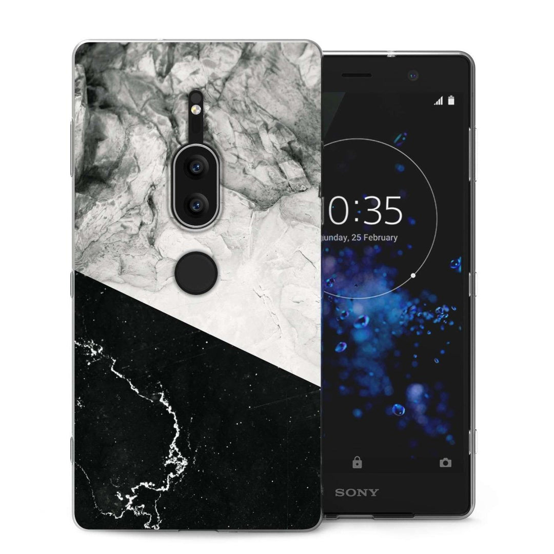 Sony Xperia XZ2 Premium Black White Marble Slice TPU Gel Case - Mobile Madhouse