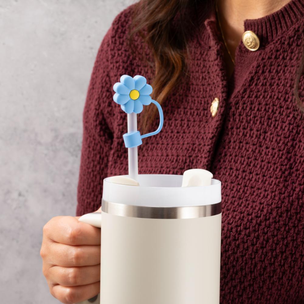 Daisy Straw Cover Topper - Blue & Yellow