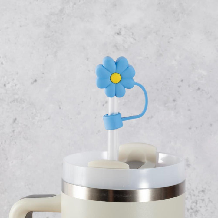 Daisy Straw Cover Topper - Blue & Yellow