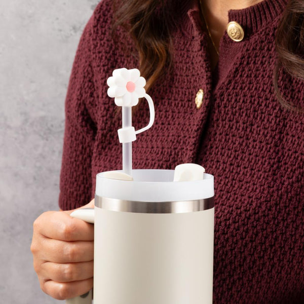 Daisy Straw Cover Topper - White & Pink - alternate view