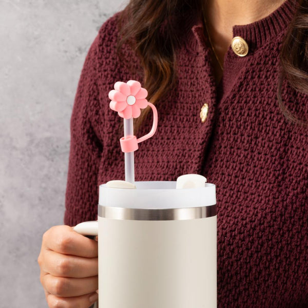 Daisy Straw Cover Topper - Pink & White - alternate view