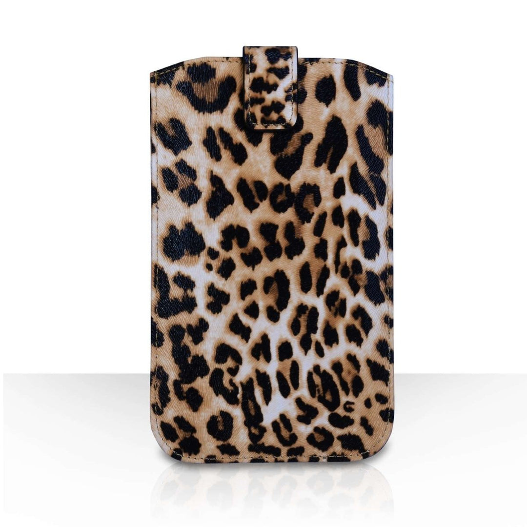 Caseflex PU Leather Auto Return Pull Tab Pouch (L) - Leopard Print - Mobile Madhouse