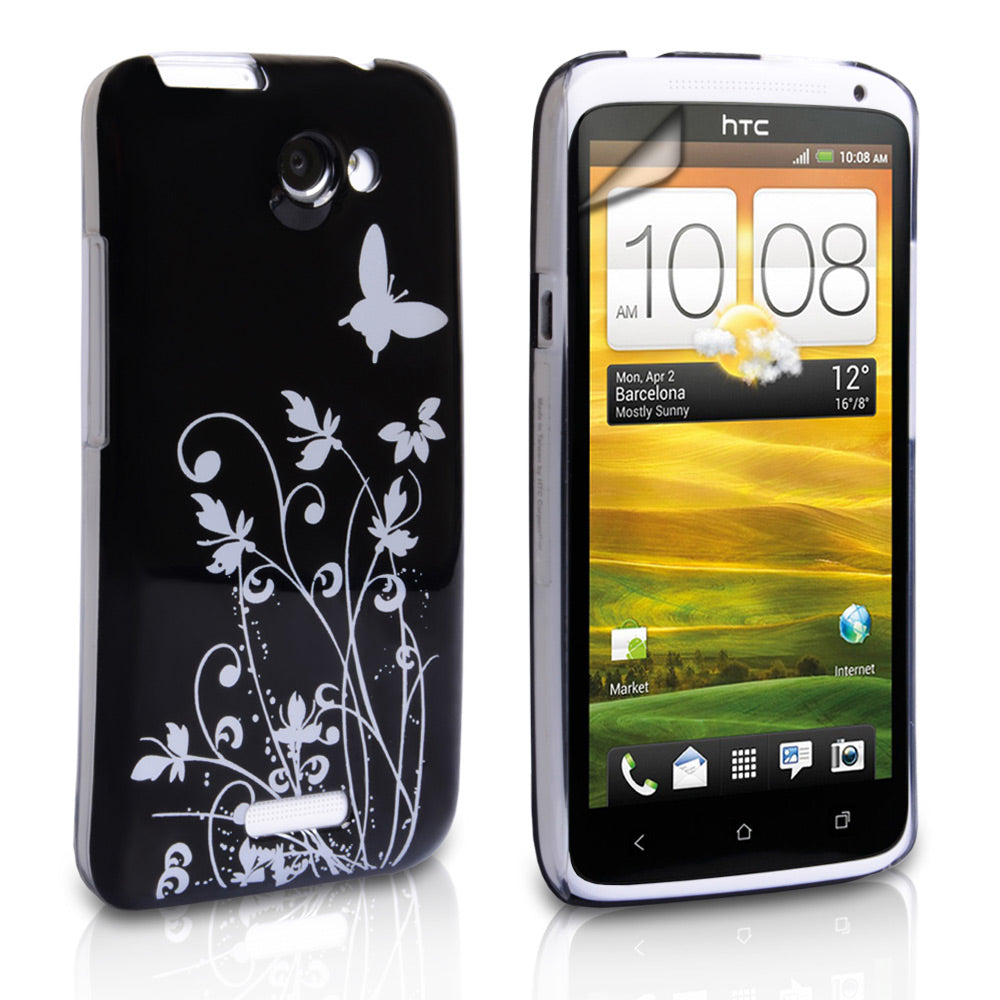 YouSave HTC One X Floral Butterfly Hard Case - Black-Silver