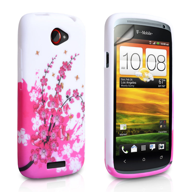 YouSave Accessories HTC One S White Pink Floral Bee Gel Case
