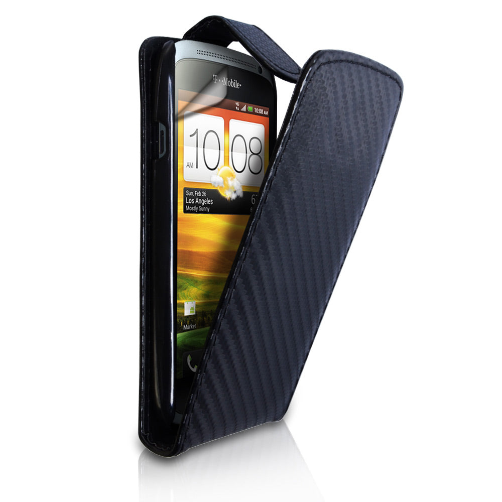 YouSave HTC One S Carbon Fibre Leather Effect Flip Case - Black