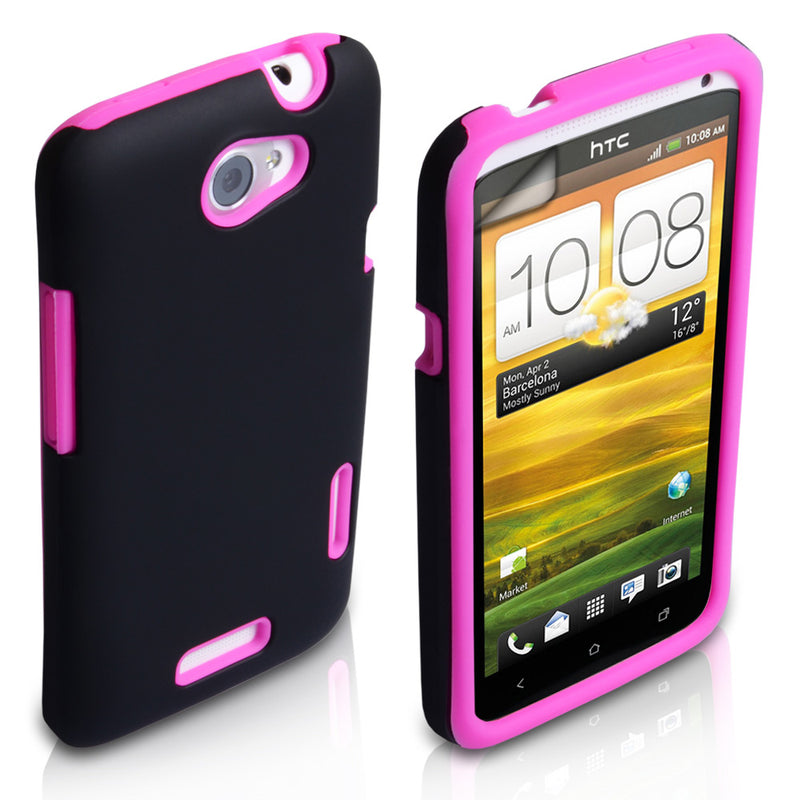 YouSave HTC One X Tough Mesh Combo Silicone Case - Pink-Black
