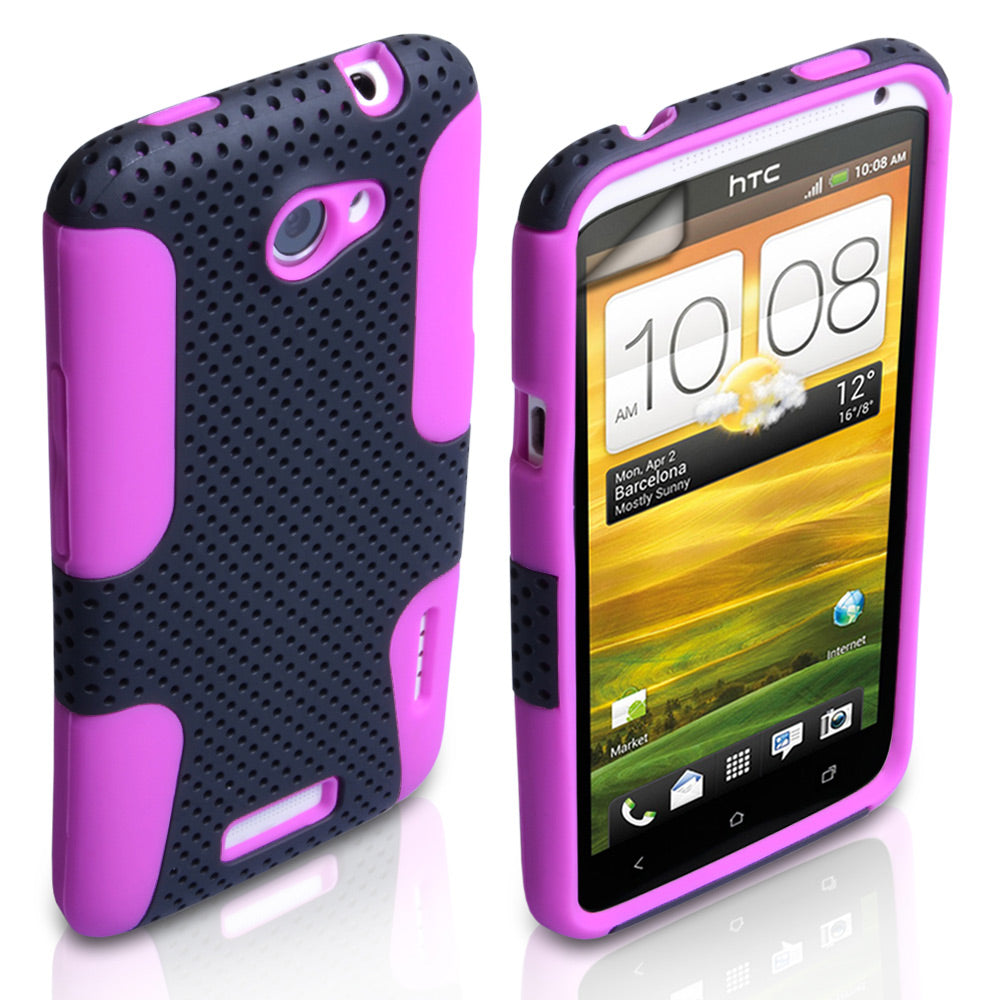 YouSave HTC One X Tough Mesh Combo Silicone Case - Pink-Black
