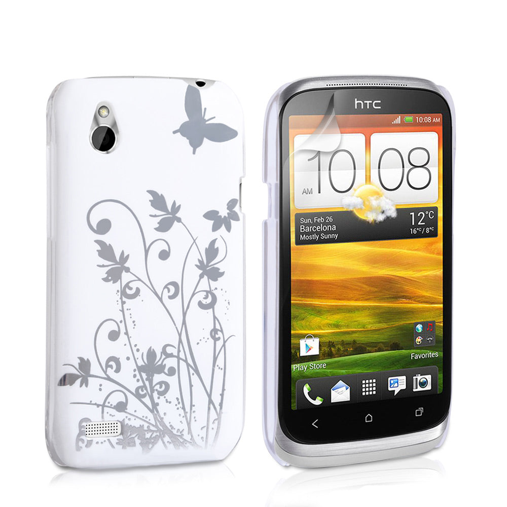 YouSave HTC Desire X Floral Butterfly Hard Case - White-Silver