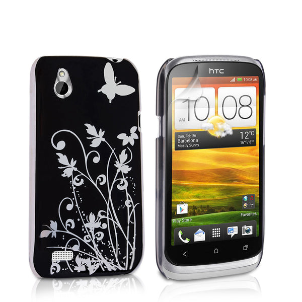 YouSave HTC Desire X Floral Butterfly Hard Case - Black-Silver