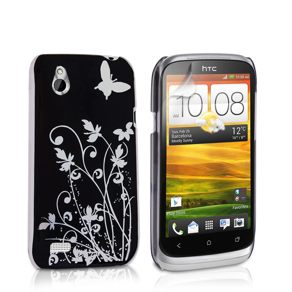 YouSave HTC Desire X Floral Butterfly Hard Case - Black-Silver