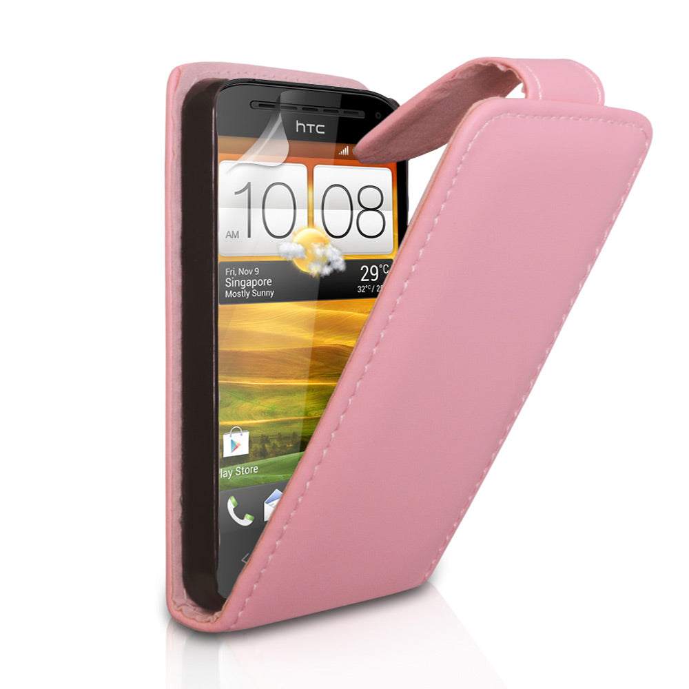YouSave Accessories HTC One SV Leather Effect Flip Case - Baby Pink