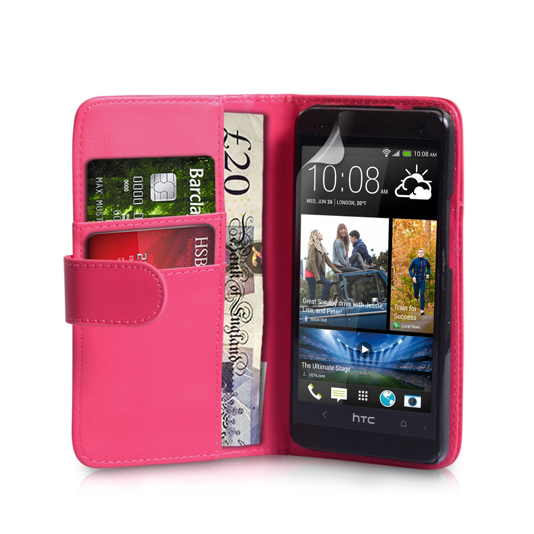 YouSave Accessories HTC ONE Mini Leather-Effect Wallet Case - Hot Pink