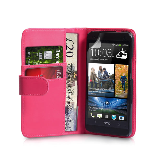 YouSave Accessories HTC ONE Mini Leather-Effect Wallet Case - Hot Pink