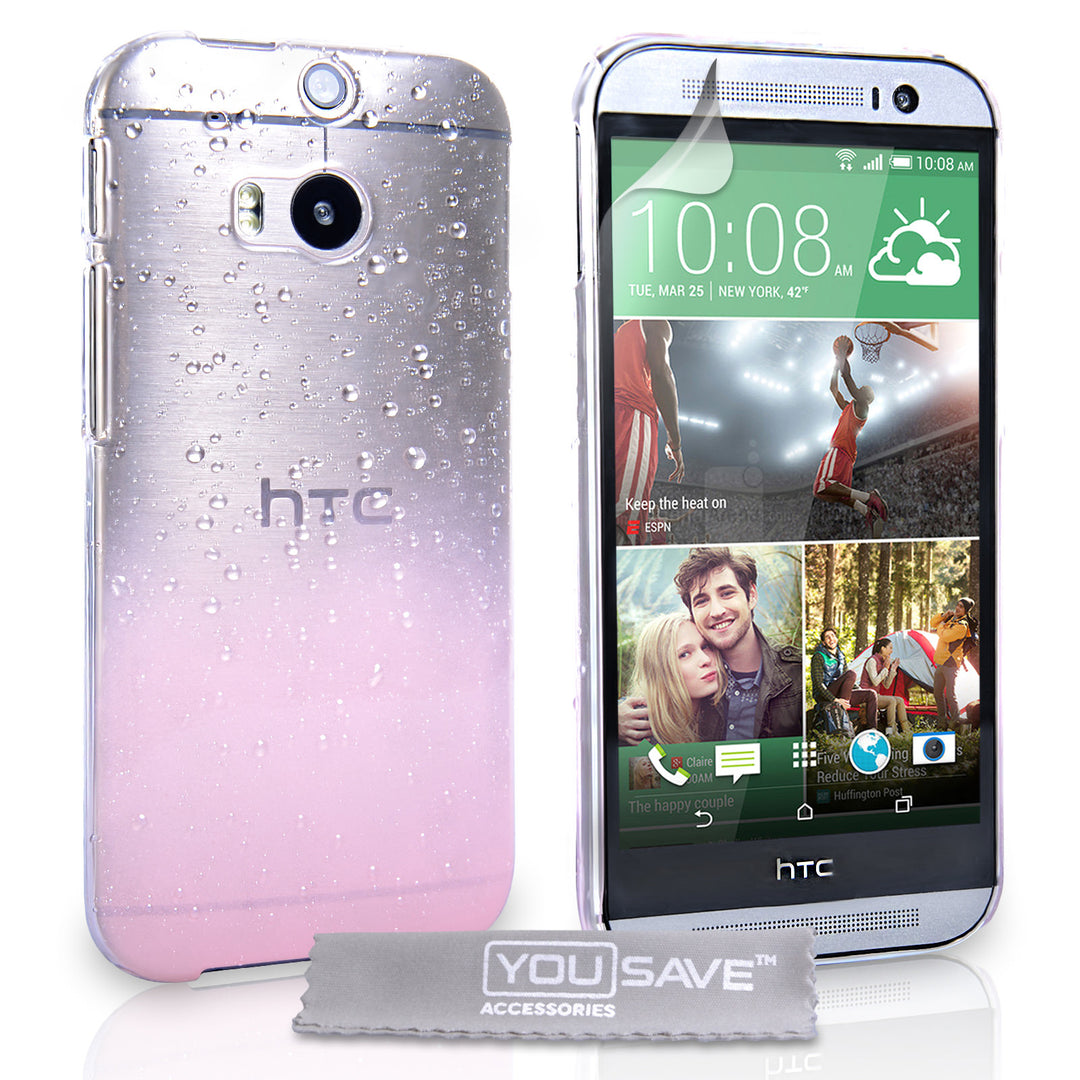 YouSave Accessories HTC One M8 Raindrop Hard Case - Baby Pink-Clear