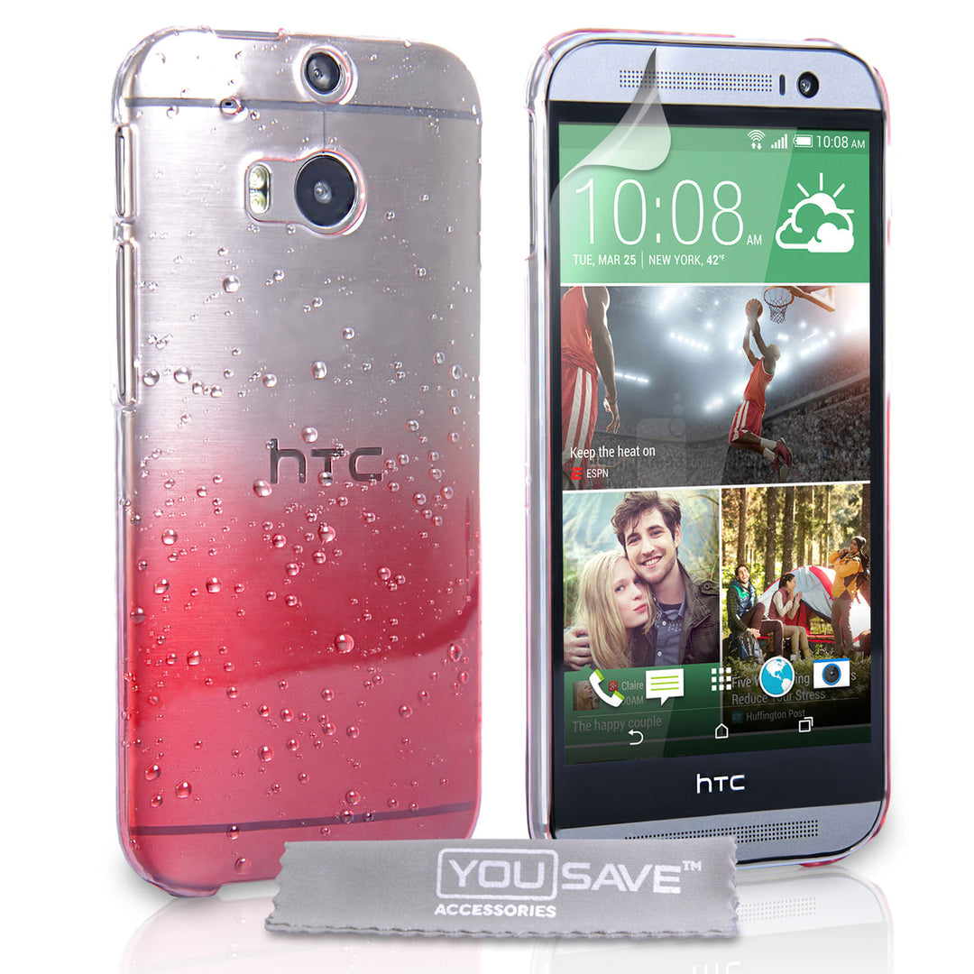 YouSave Accessories HTC One M8 Raindrop Hard Case - Red-Clear