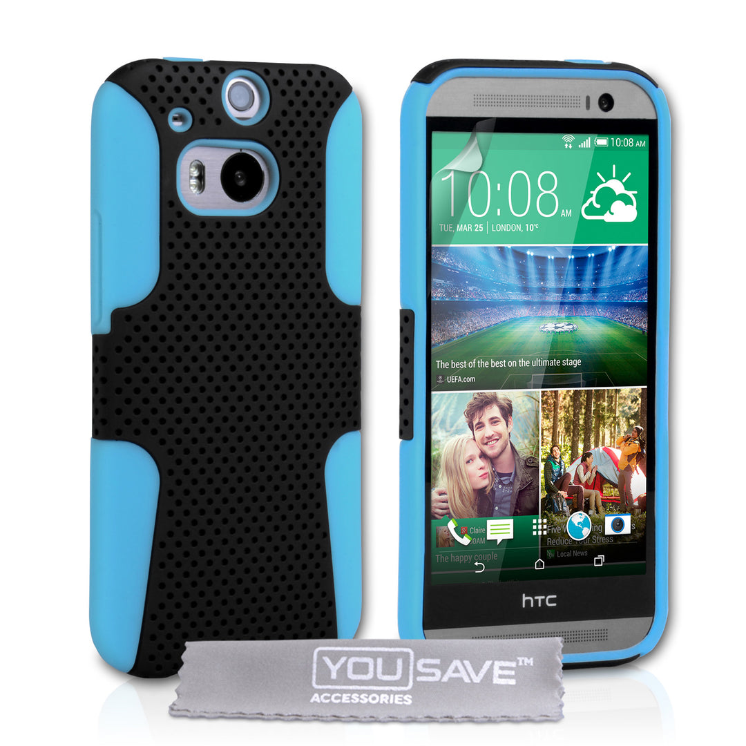 YouSave HTC One M8 Tough Mesh Combo Silicone Case - Blue-Black