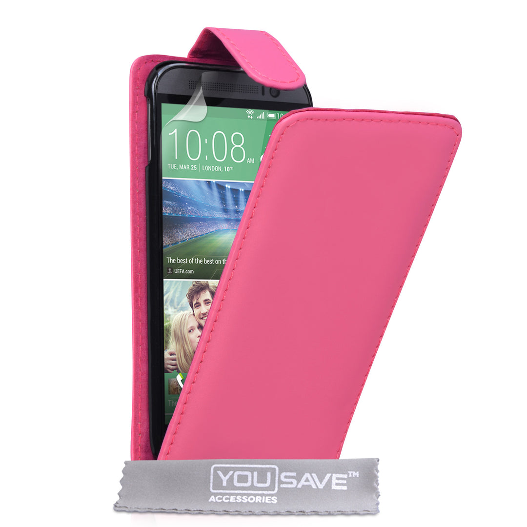 YouSave Accessories HTC One M8 Leather-Effect Flip Case - Hot Pink