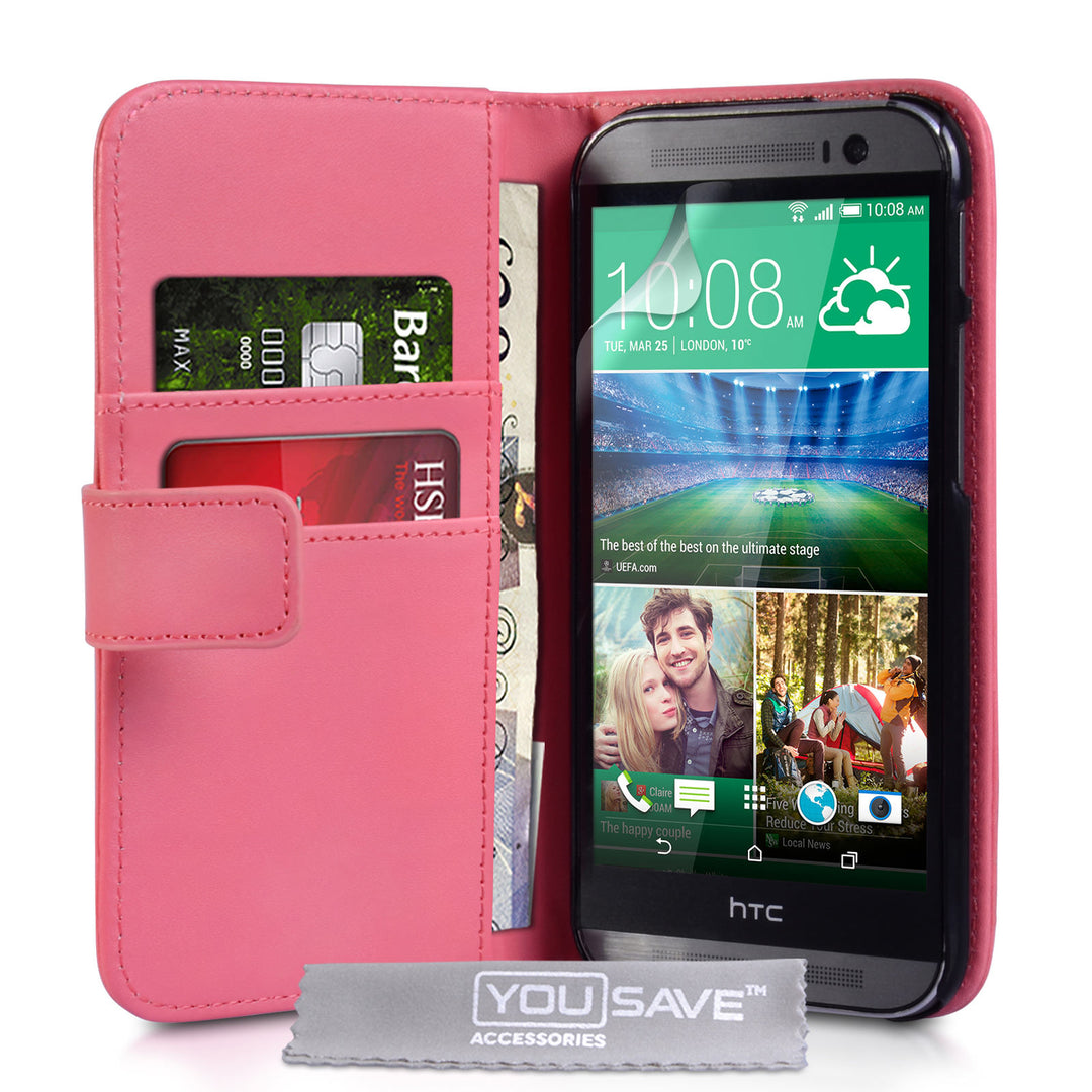 YouSave Accessories HTC One M8 Leather-Effect Wallet Case - Hot Pink