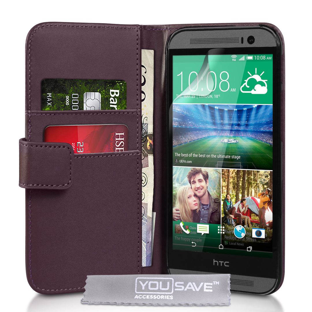 YouSave Accessories HTC One M8 Leather-Effect Wallet Case - Purple