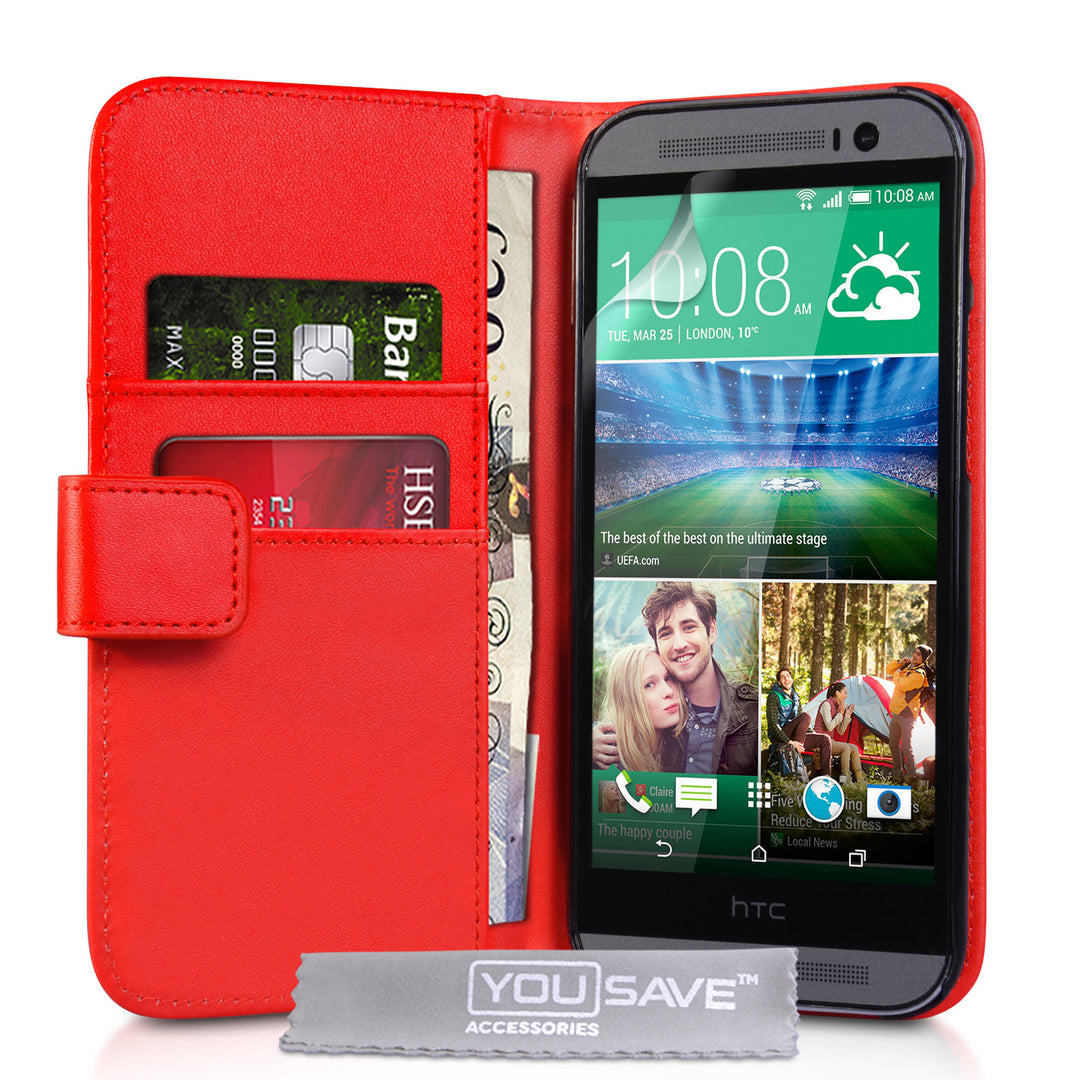 YouSave Accessories HTC One M8 Leather-Effect Wallet Case - Red