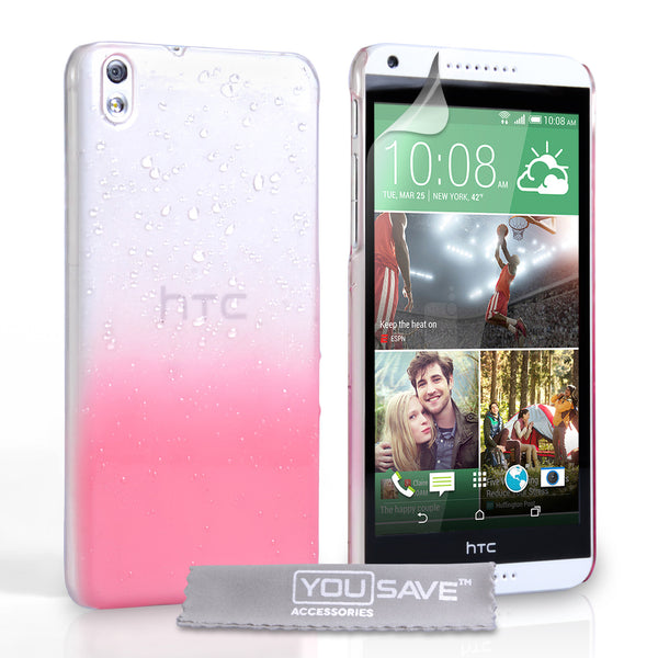 YouSave HTC Desire 816 Raindrop Hard Case - Baby Pink-Clear