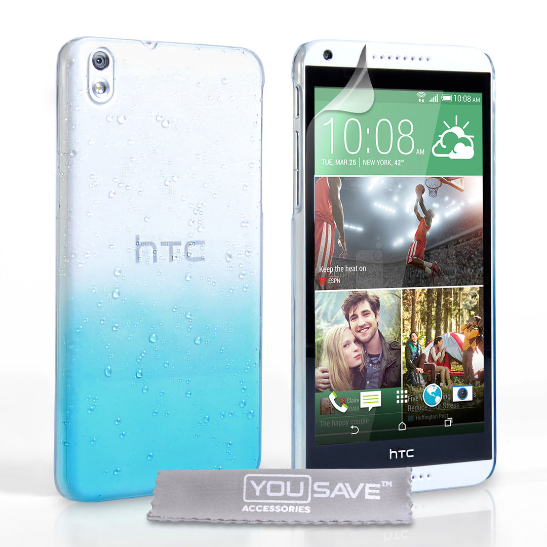 YouSave Accessories HTC Desire 816 Raindrop Hard Case - Blue-Clear