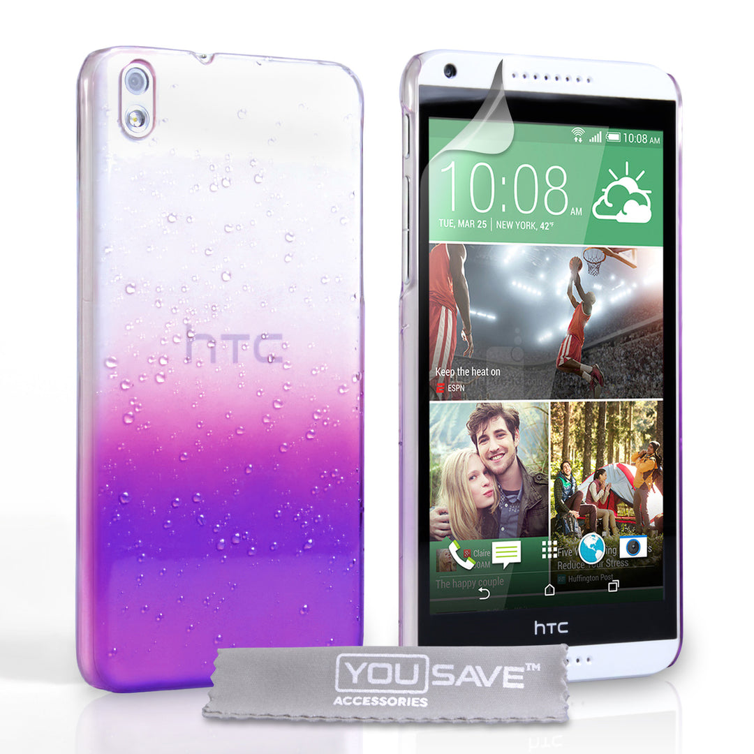 YouSave Accessories HTC Desire 816 Raindrop Hard Case - Purple-Clear