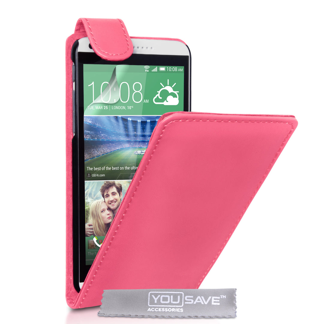 YouSave Accessories HTC Desire 816 Leather-Effect Flip Case - Hot Pink