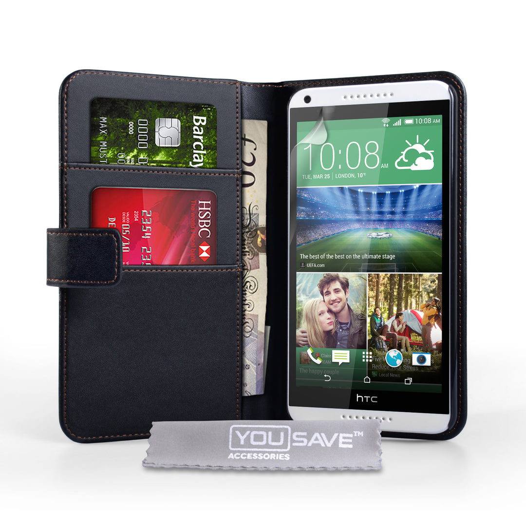 YouSave Accessories HTC Desire 816 Leather-Effect Wallet Case - Black